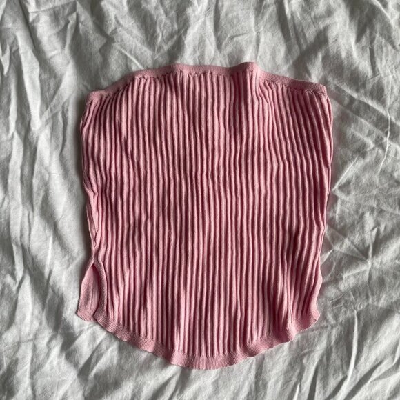 Pink Bandeau Ribbed Crop Top - Picture 5 of 6